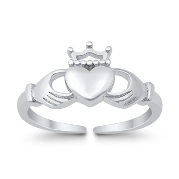 Claddagh Adjustable Toe Ring For Womens 925 Sterling Silver (12mm)